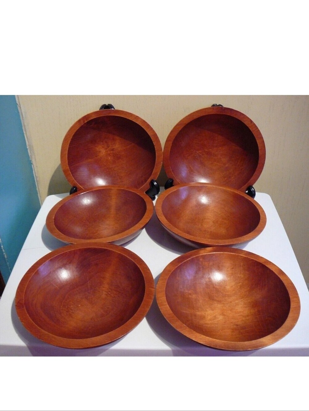 Set of 6 Vintage Baribo-Maid Canada Solid Maple Wood Salad Bowls serving size